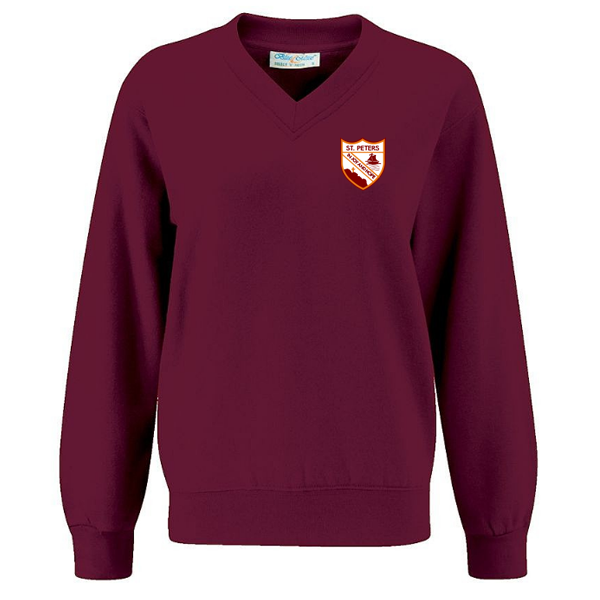 Burgundy V-Necked Sweatshirt Uniform St Peters (Noctorum)