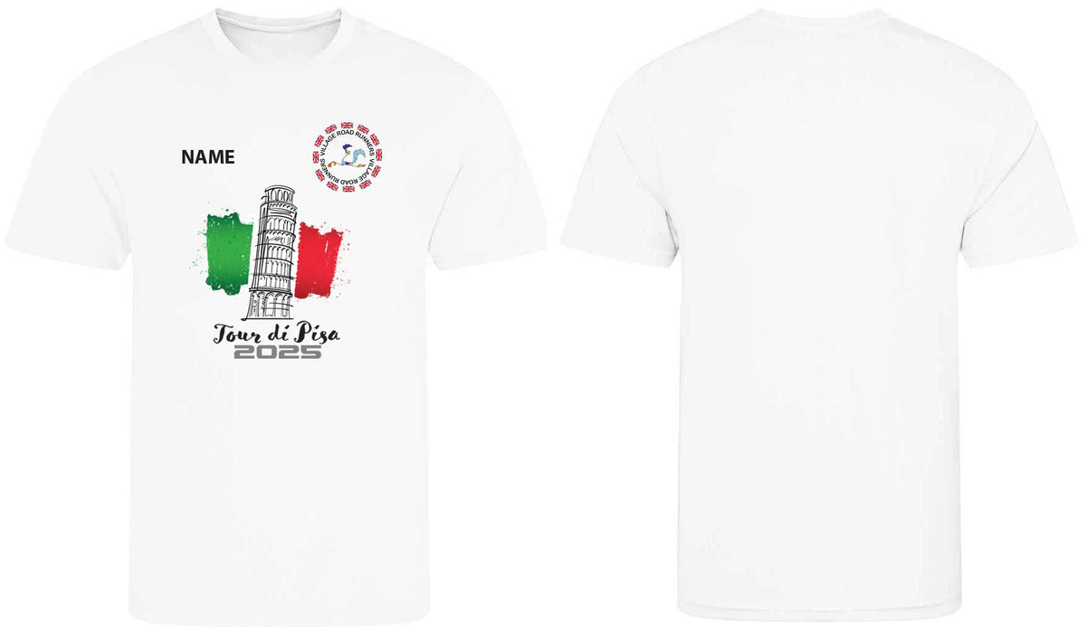 Village Road Runners Mens Pisa Tour Shirt Front Print