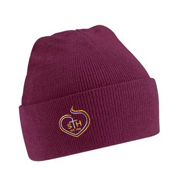 Sacred Heart Burgundy Knitted Beanie
